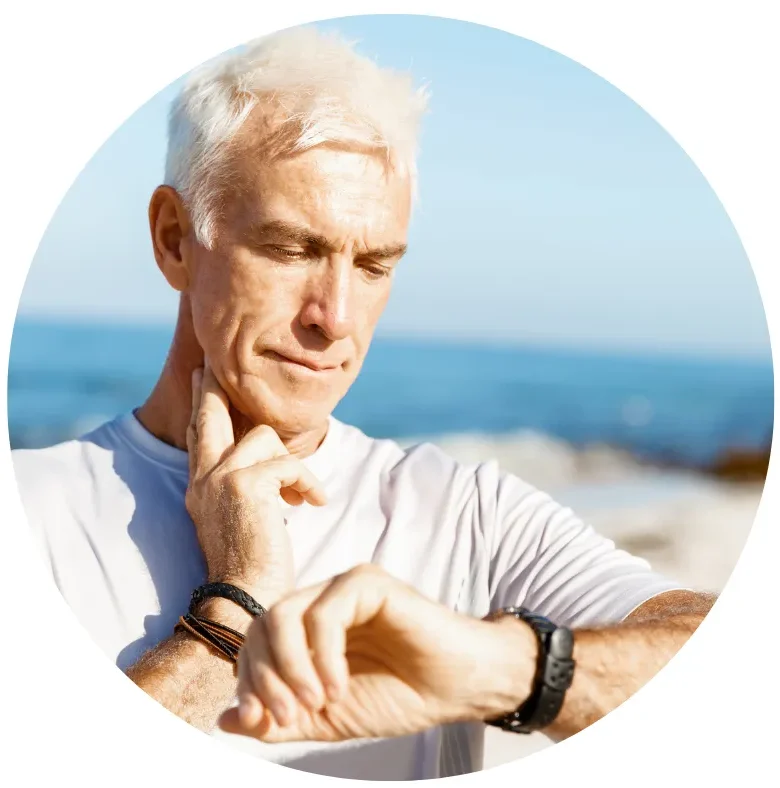 Senior man supporting heart and lung health with wellness care