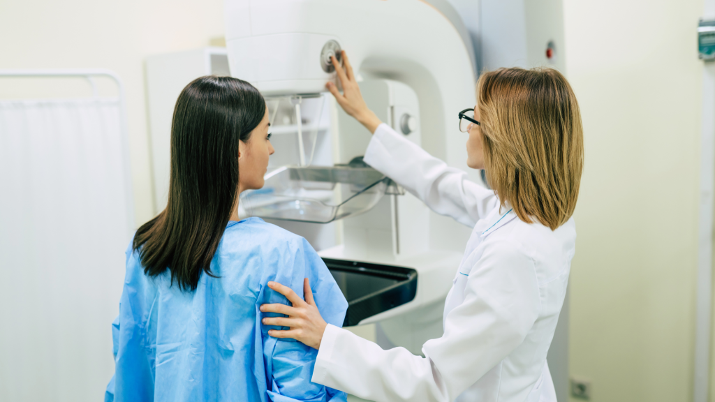 Mammography screening exam in progress