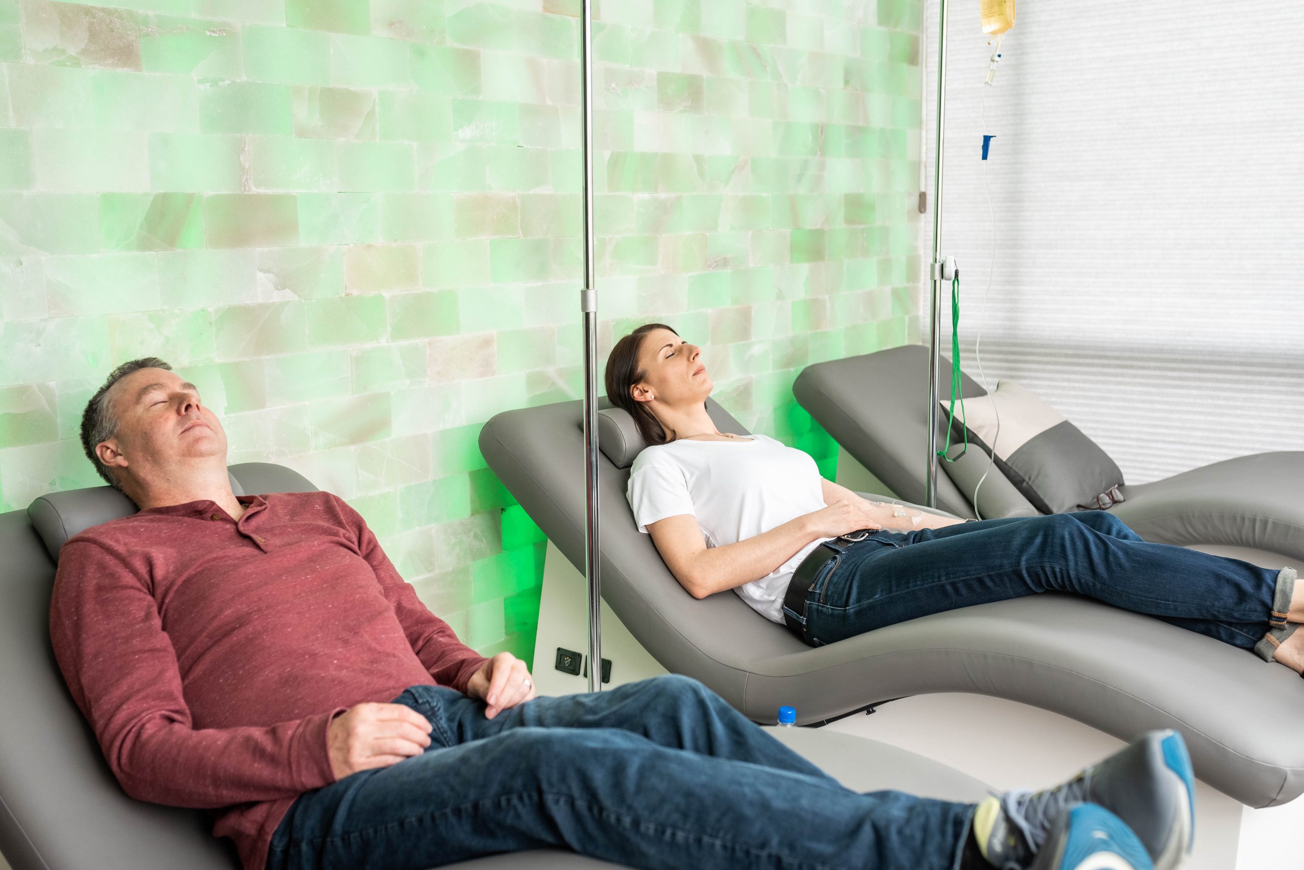 People relaxing during a salt room therapy session