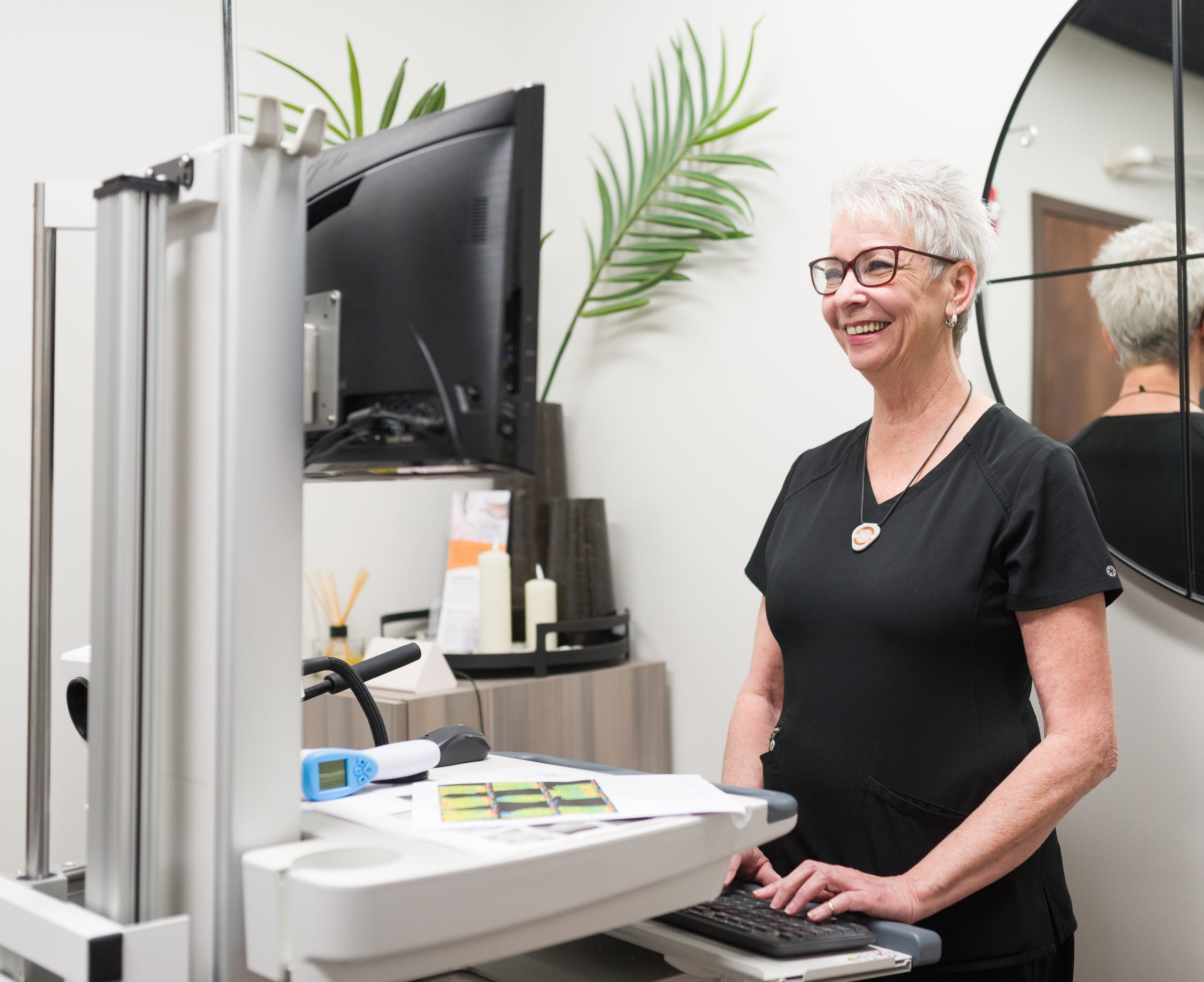 Patient during a breast thermography screening